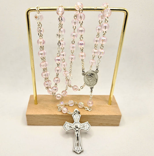 'Our Lady Queen of Peace & Divine Mercy' Light Pink Rosary