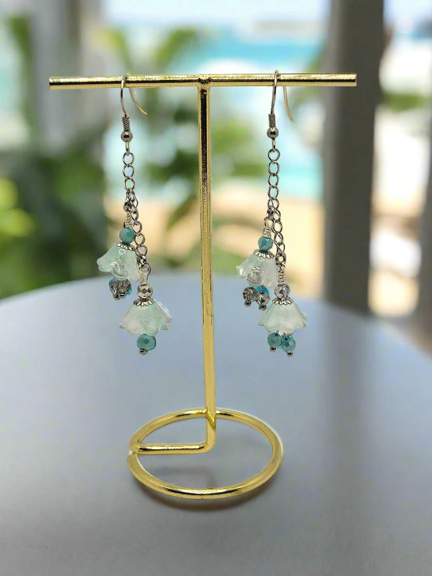 'Bell Flower' Earrings - Pale & Dark Turquioise