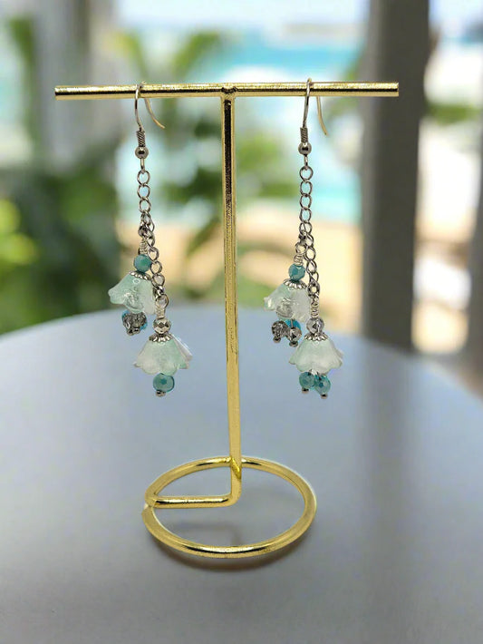 'Bell Flower' Earrings - Pale & Dark Turquioise