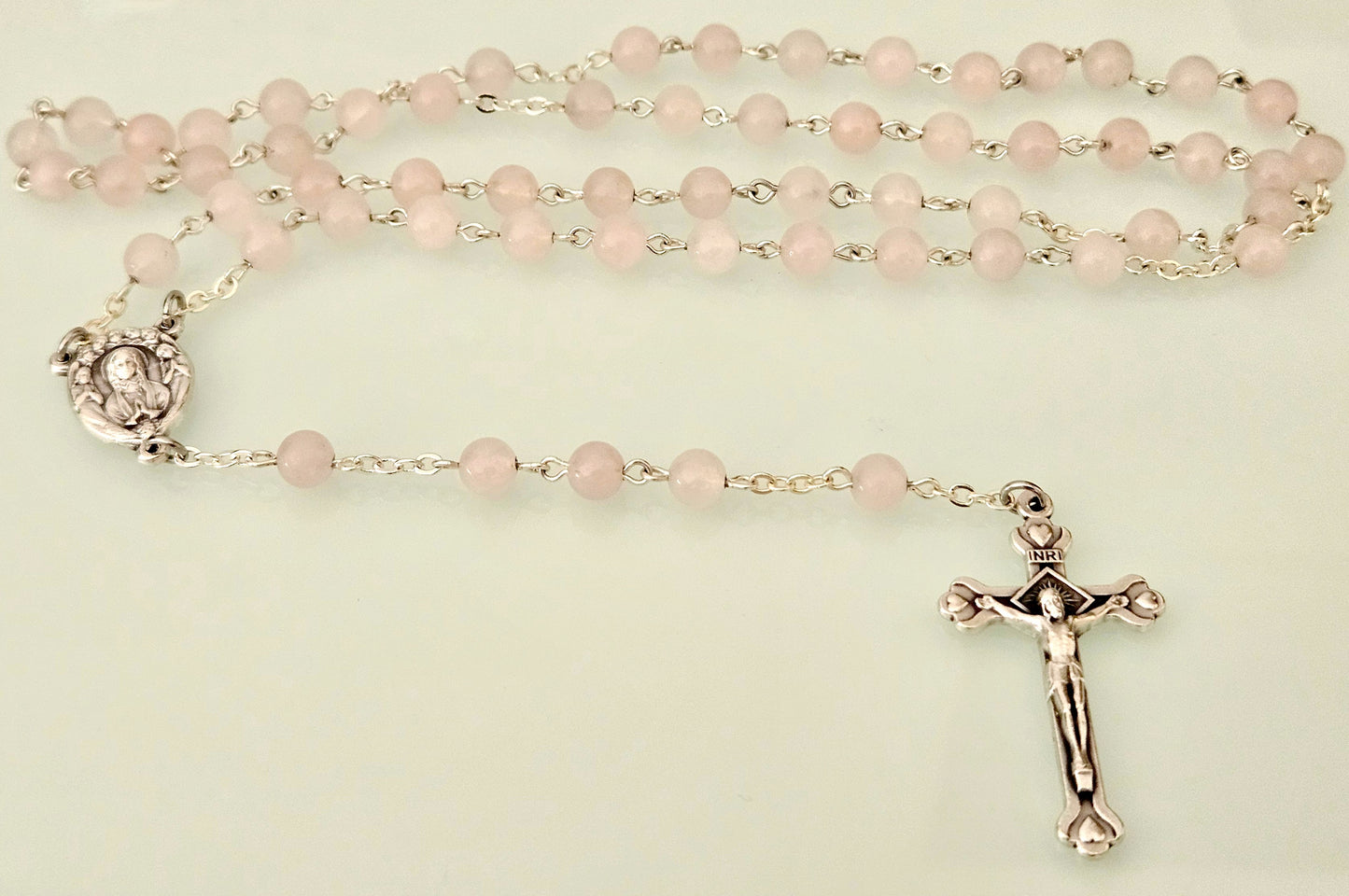 'Our Lady Queen of Angels' Rose Quartz Rosary