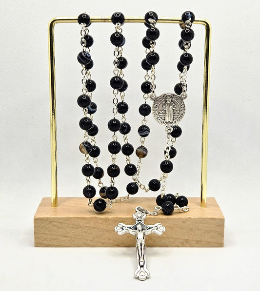 'St. Benedict' Black Banded Agate Rosary