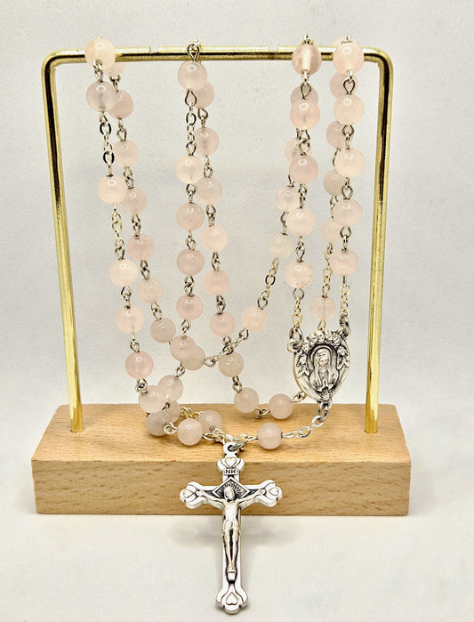 'Our Lady Queen of Angels' Rose Quartz Rosary