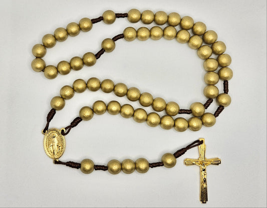 'Miraculous Medal' Gold Wooden Cord Rosary