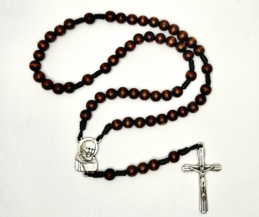 'St. Padre Pio' Dark Brown Wooden Cord Rosary