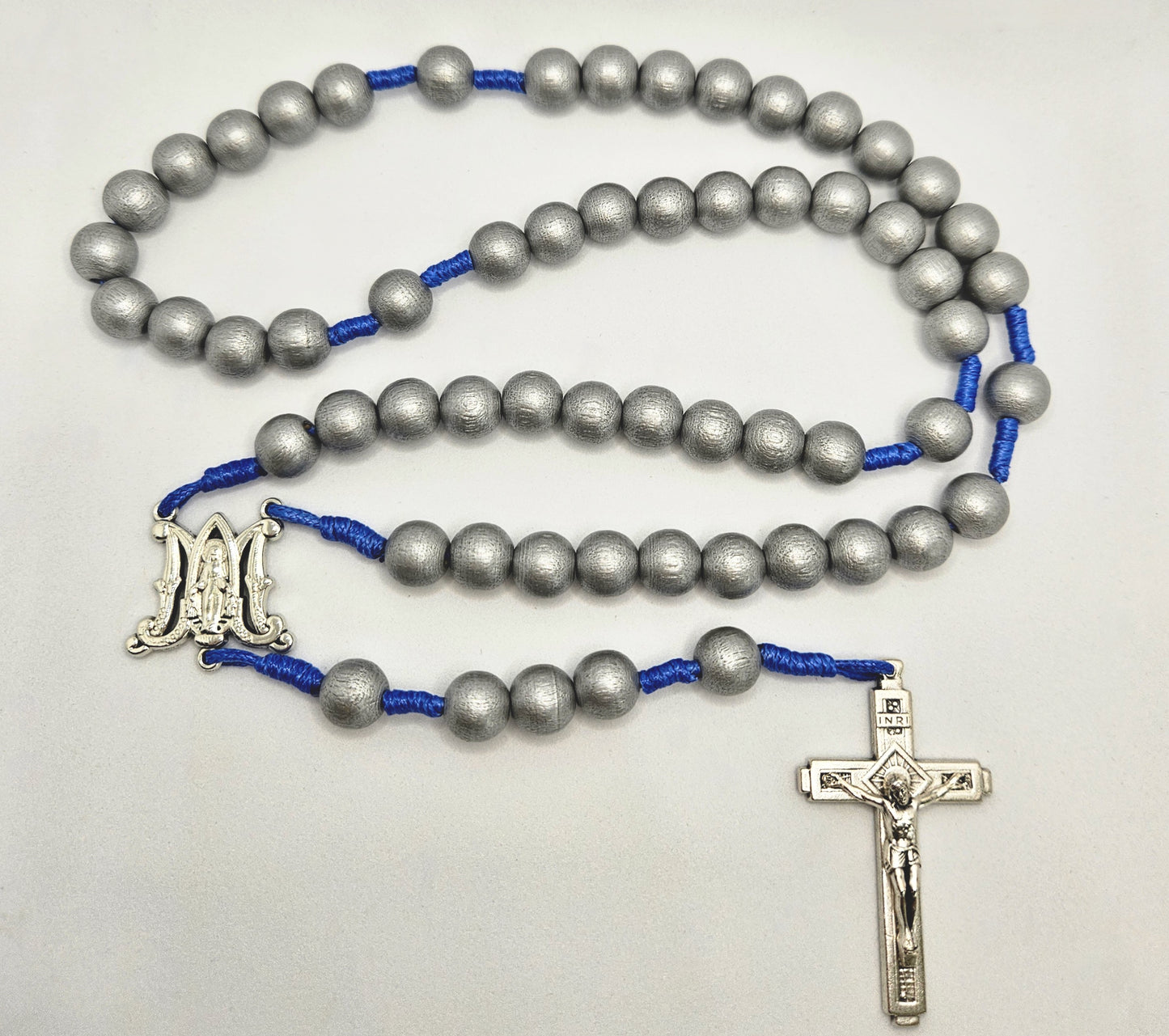 'Ave Maria Miraculous Medal' Silver Wooden Cord Rosary