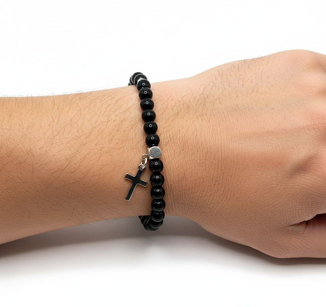 'Black Agate Cross' Bracelet