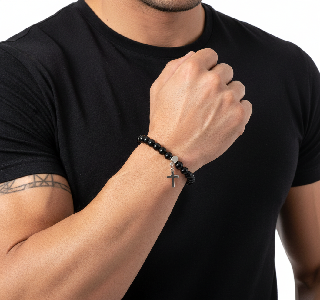 'Black Agate Cross' Bracelet