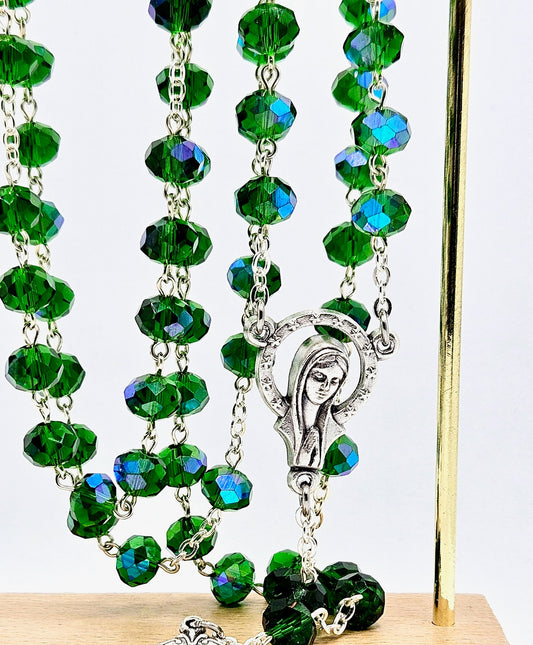 'Our Lady Queen of Heaven' Bottle Green Rosary