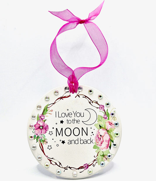 'I Love You To The Moon & Back' Porcelain Hanging Plaque