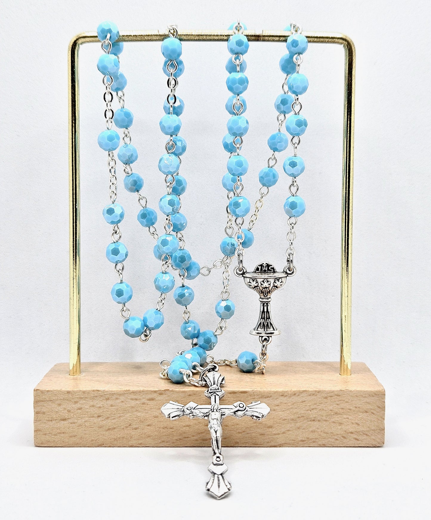 Deep Sky Blue 'First Holy Communion & Eucharist' Rosary