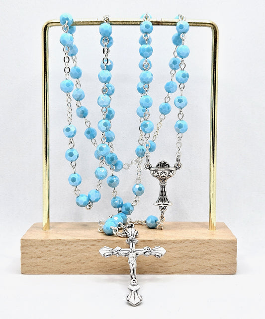 Deep Sky Blue 'First Holy Communion & Eucharist' Rosary