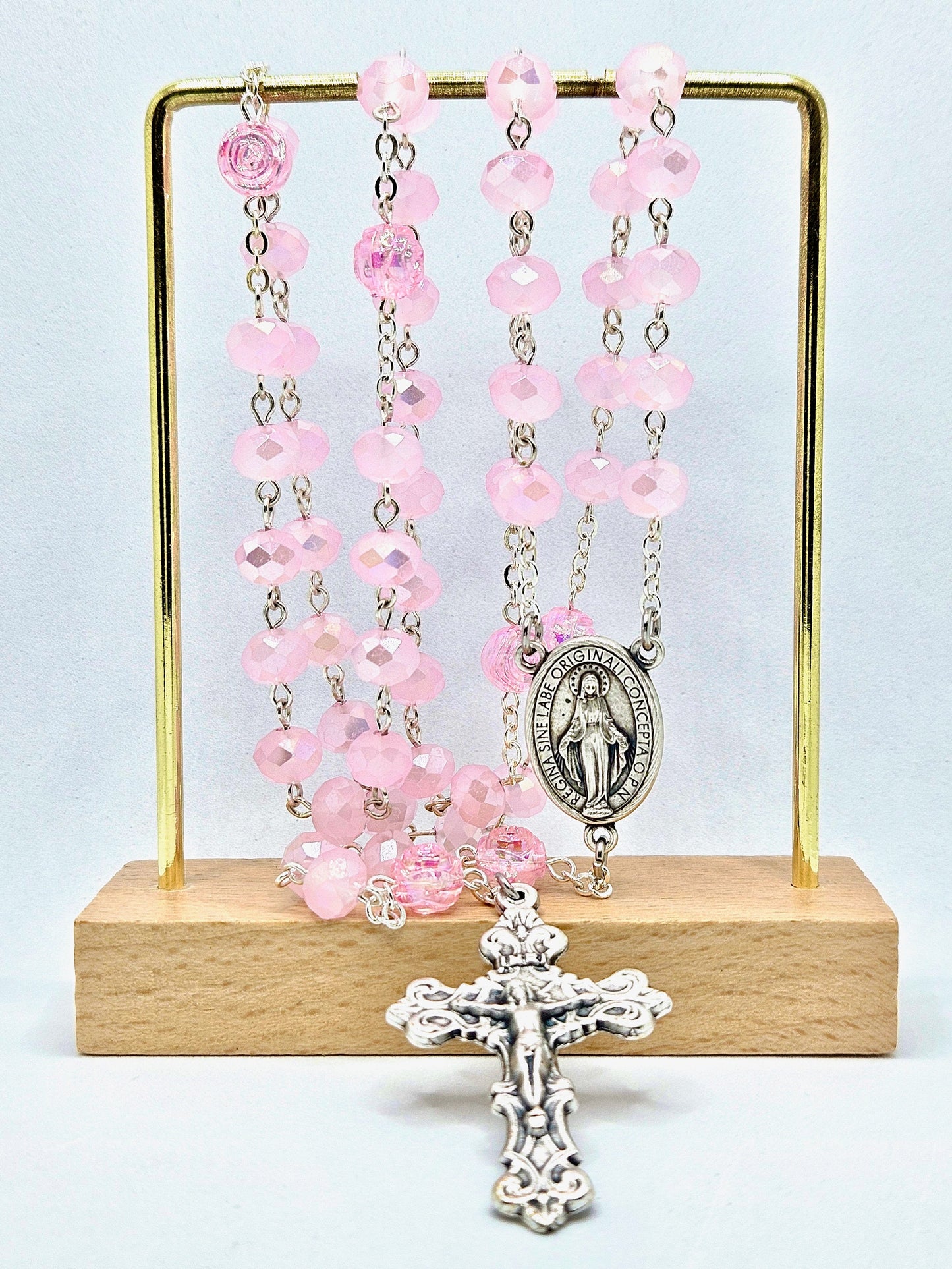 'Miraculous Medal' Light Pink Rosary