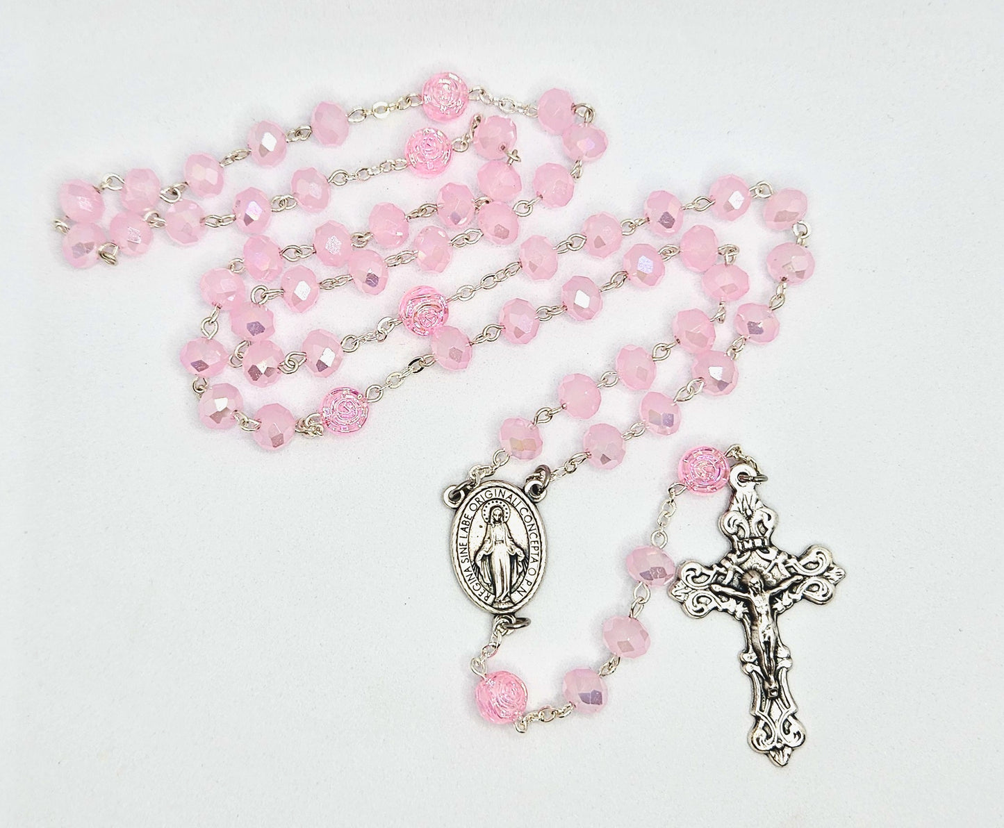'Miraculous Medal' Light Pink Rosary