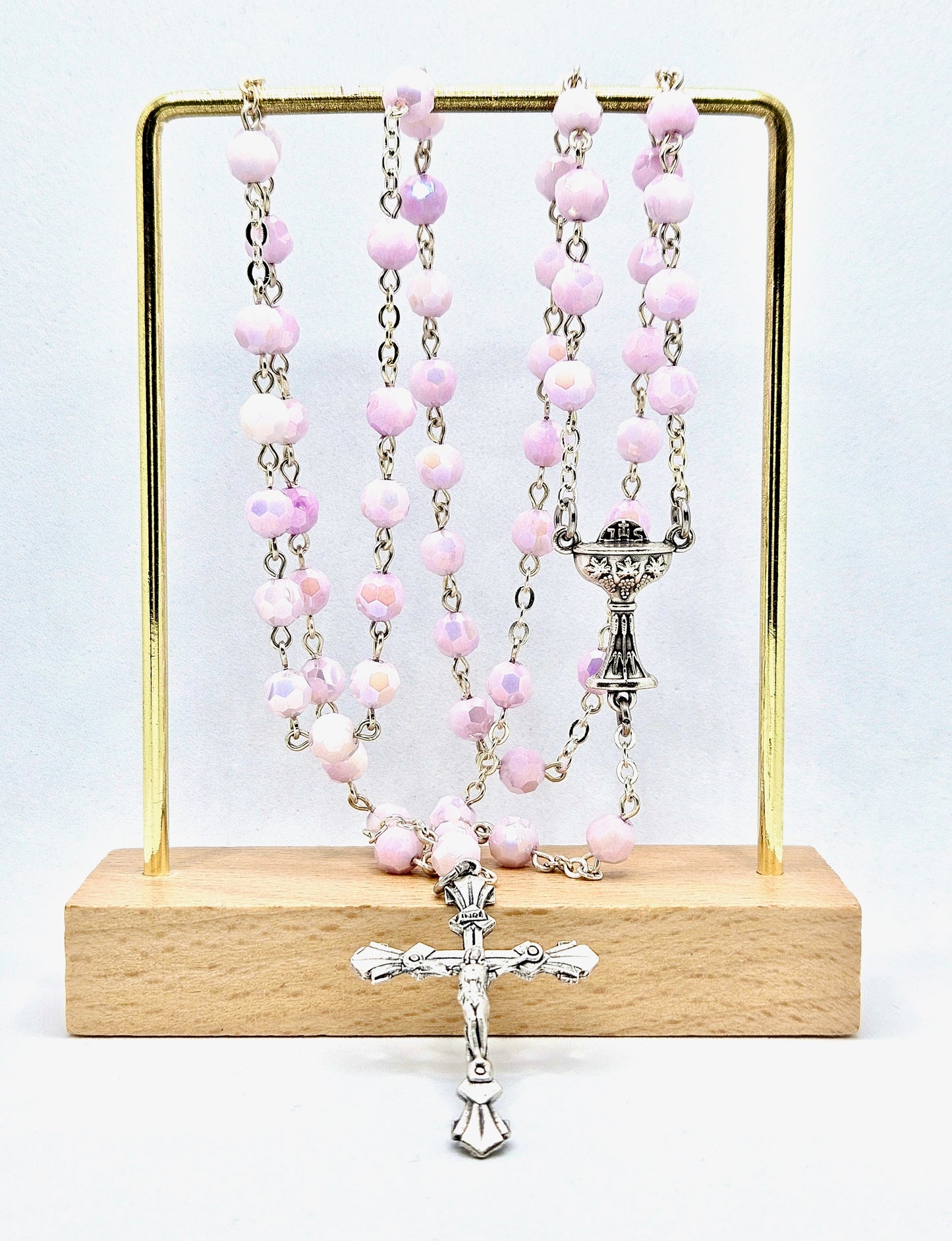 Iridescent Pastel Pink 'First Holy Communion &  Eucharist' Rosary