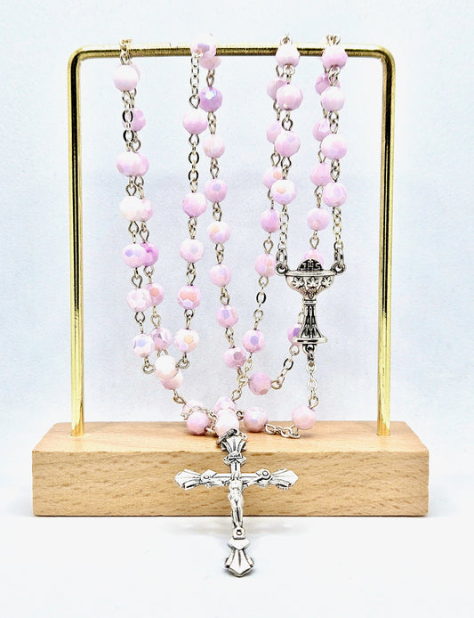 Iridescent Pastel Pink 'First Holy Communion &  Eucharist' Rosary