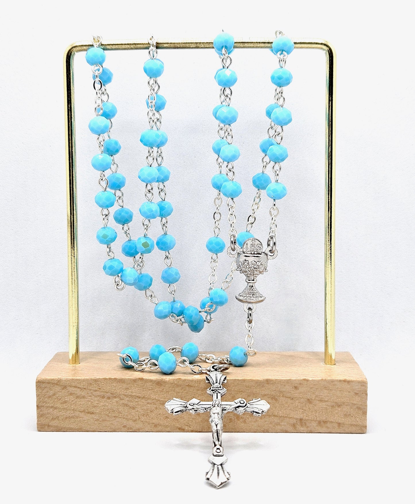Deep Sky Blue 'First Holy Communion & Eucharist' Rosary