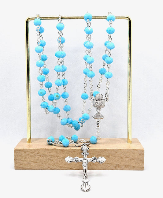 Deep Sky Blue 'First Holy Communion & Eucharist' Rosary