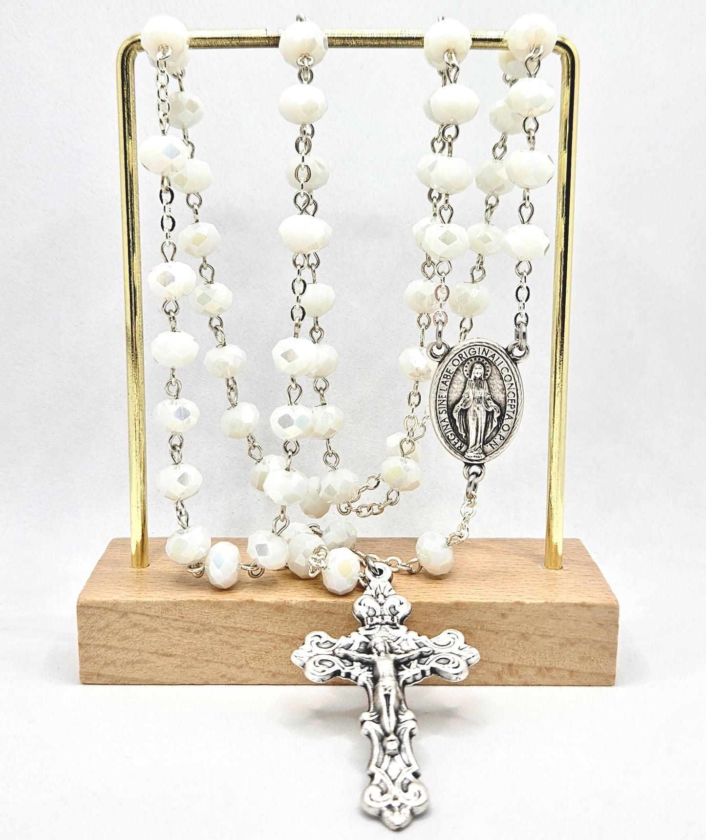 'Miraculous Medal' White Large Rosary