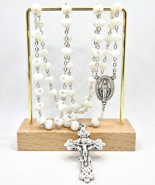 'Miraculous Medal' White Large Rosary