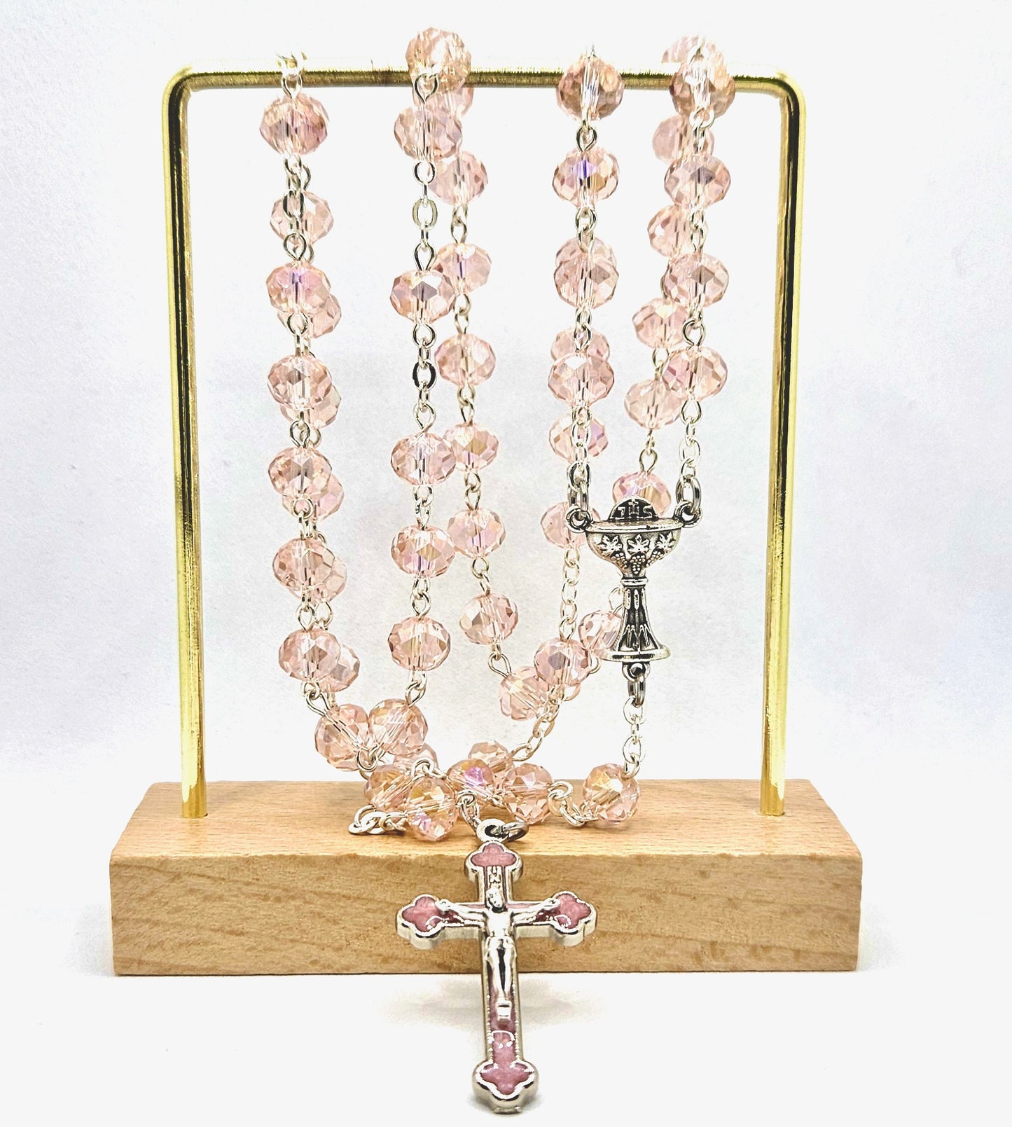 Light Pink 'First Holy Communion & Eucharist' Large Rosary