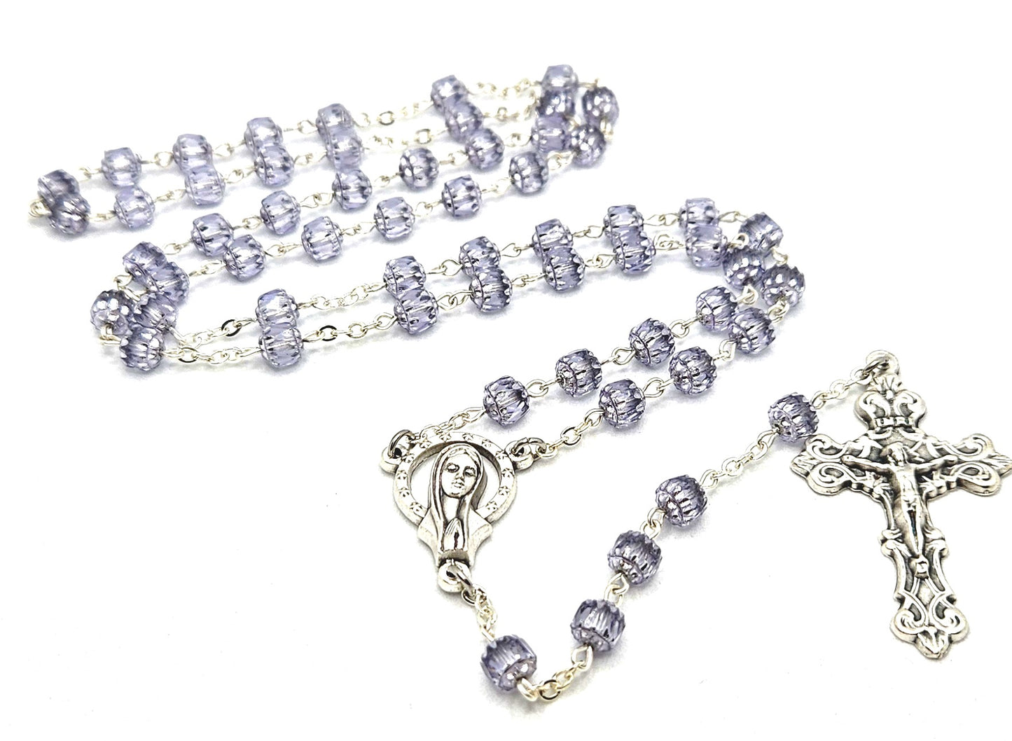 'Our Lady Queen of Heaven' Silver & Light Grey Rosary