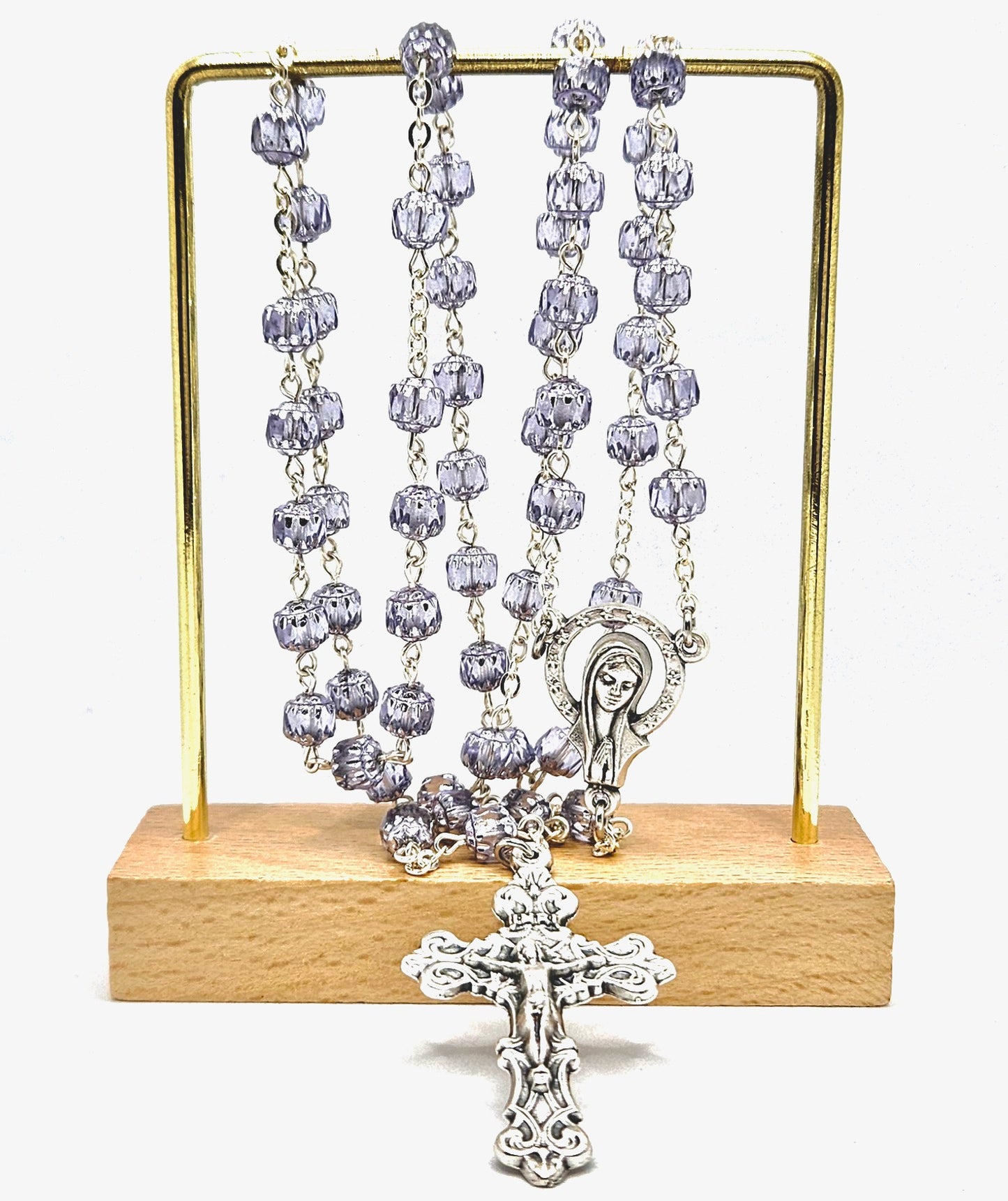 'Our Lady Queen of Heaven' Silver & Light Grey Rosary