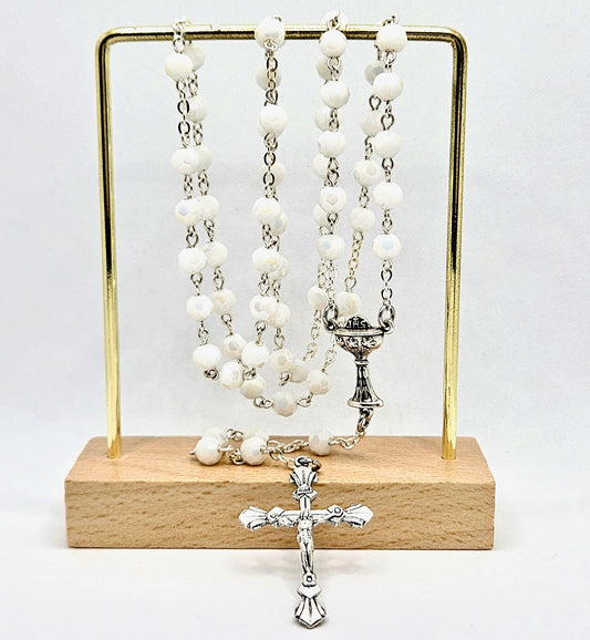 White Iridescent 'First Holy Communion & Eucharist' Rosary