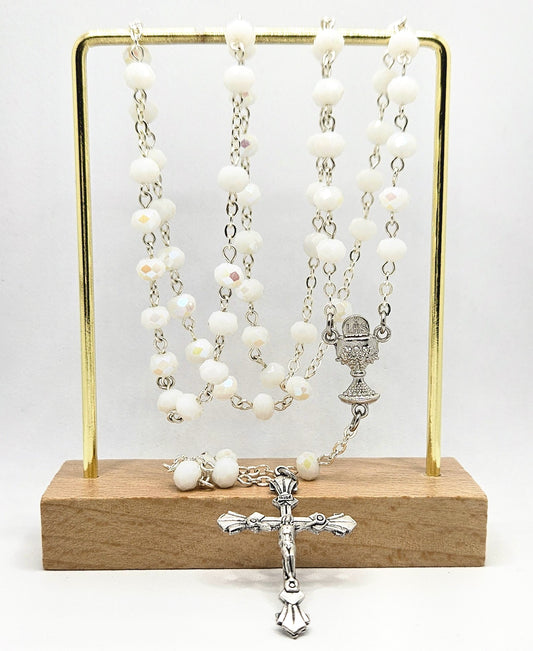 White Iridescent 'First Holy Communion & Eucharist Rosary'