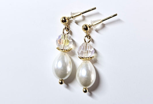 Gold Plated Pearl & Crystal Stud Earrings