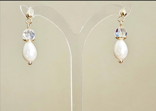 Gold Plated Pearl & Crystal Stud Earrings