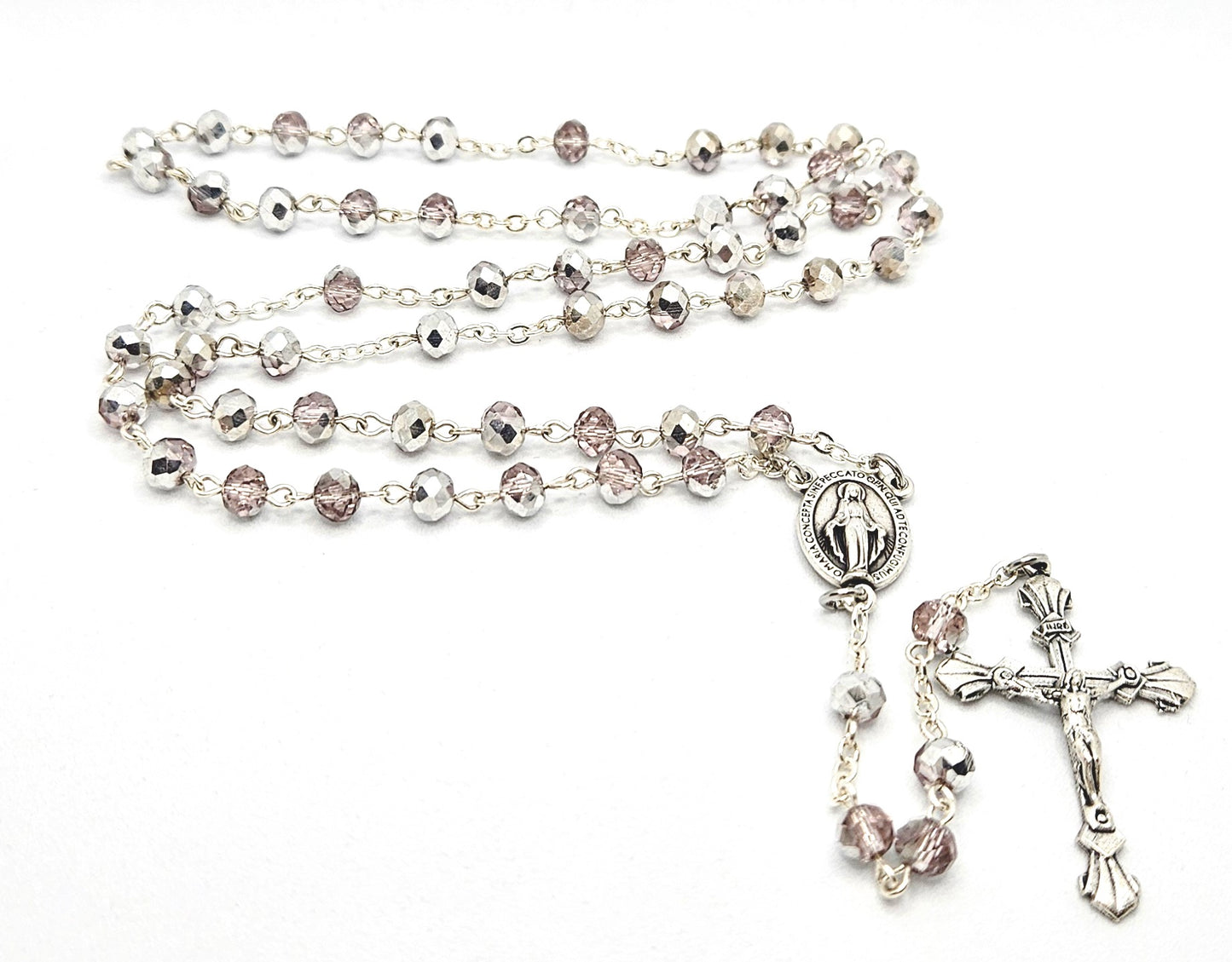 'Miraculous Medal' Silver & Amethyst Hue Rosary