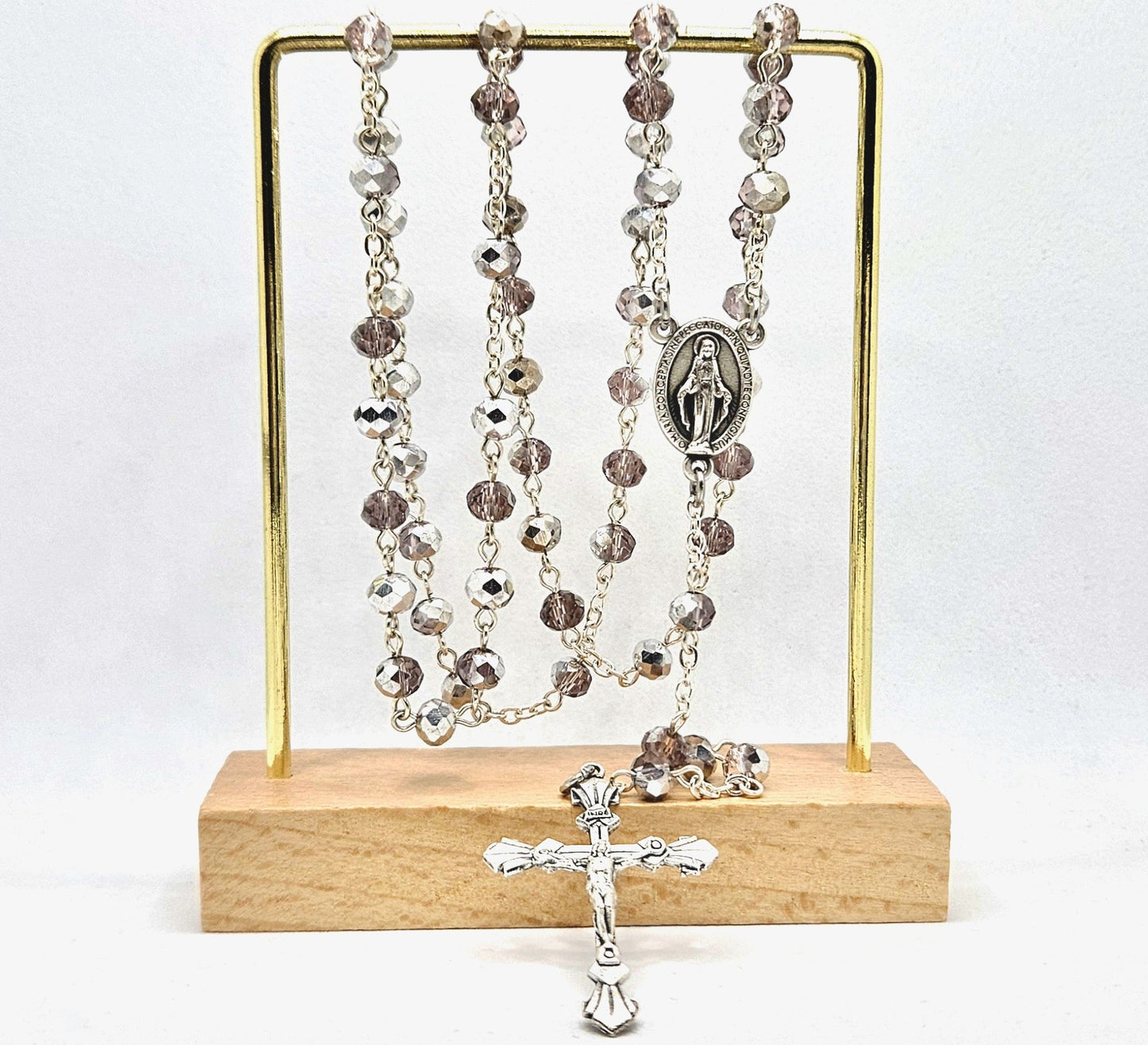 'Miraculous Medal' Silver & Amethyst Hue Rosary