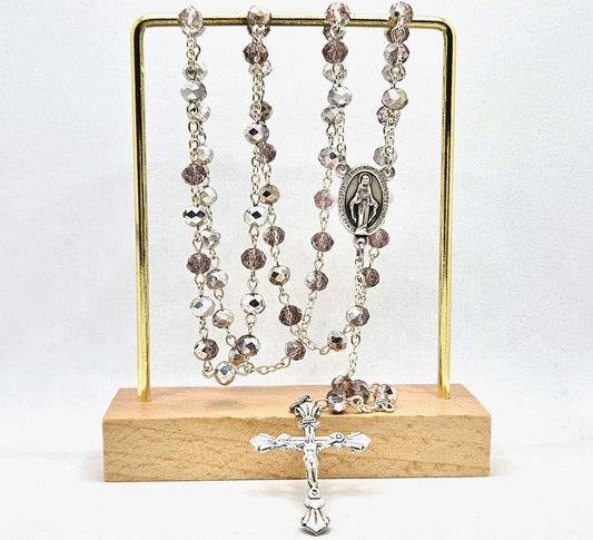 'Miraculous Medal' Silver & Amethyst Hue Rosary