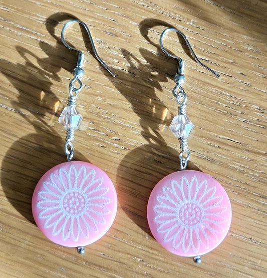 Floral Shell Earrings in pink - handmade by Golden Garnet