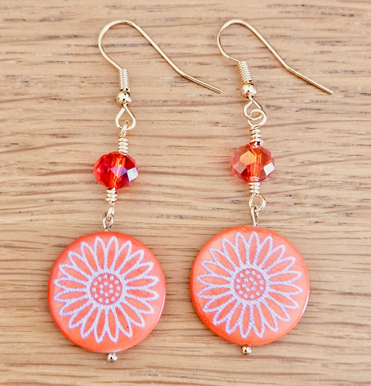 Floral Shell Earrings - Orange